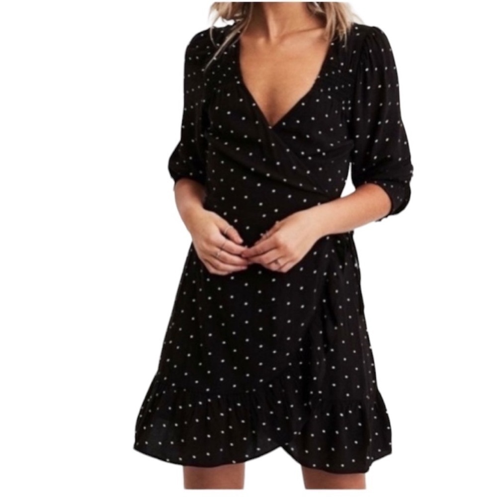 NWT American Eagle Black Polka Dot Wrap Mini Dress Size M
